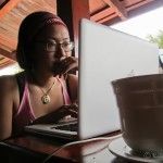 Juno working at Arthouse Cafe Luang Prabang Laos