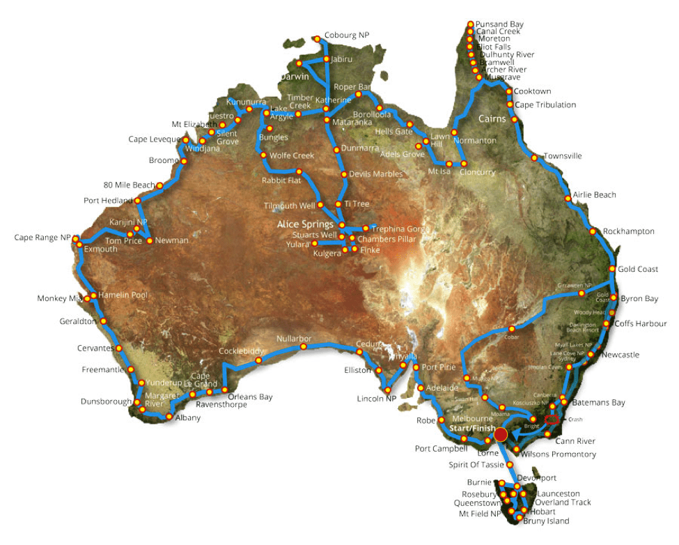 The big lap map of Australia