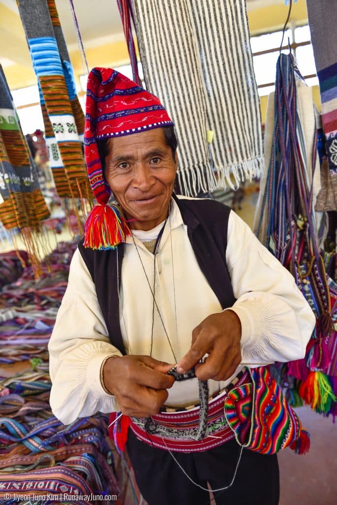 Knitting man of Taquile Island on Lake Titicaca